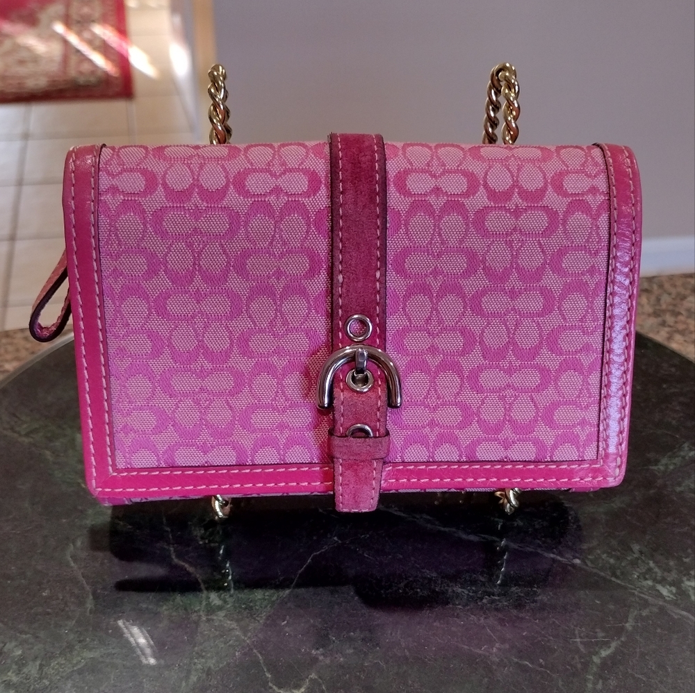 Coach mini C Signature Bifold Wallet suede stripe